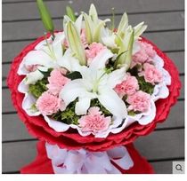 19 pink carnation lilies 3 sticks mix and match bouquet Shanghai Flowers Express Pudong flower shop Zhangjiangbei Cai flowers