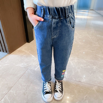 Girls spring and autumn casual jeans 2 baby girl soft long pants 5-6 years old children loose elastic pants