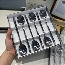 Only good food to live up to stainless steel long handle Dining Spoon Portable Cutlery Gift Box 6 Double