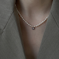 ins natural fresh water rice grain pearl necklace retro blue peel Turkey eye pendant short choker