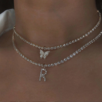 Wearring niche design feel cold wind Net red blogger with zircon butterfly letter necklace choker