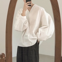 Cold homemade try this shirt original design V-collar court style lantern sleeve pullover shirt man