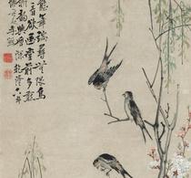 Qing Li Yi Peach Blossom Willow Yan Tu ultra-high-definition electronic picture decoration spray identification copy Chinese painting material