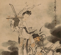 Qing Huang Shen Explorating the Pearl Picture Vertical Axis Ultra HD electronic picture decoration inkjet identification copying Chinese painting material