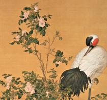 Qing Lang Shining Flower Yin Double Crane Picture Axis electronic picture decoration inkjet identification copying Chinese painting material