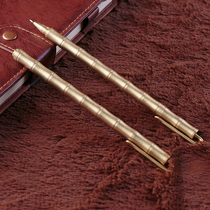 Brass stainless steel pen holder Full metal pen case signature gel pen laser lettering custom gift bamboo joint extension