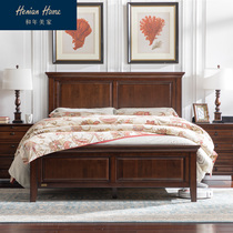 He Nian Meijia American country master bedroom furniture pure solid wood bed Double queen bed Economical simple and beautiful log wedding bed