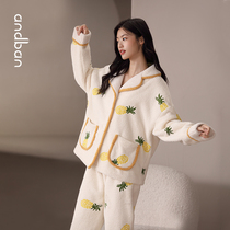 Anns pajamas womens winter composite velvet large size suit thick warm coral velvet home clothes can be worn outside