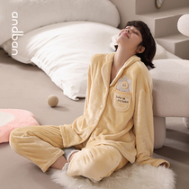 Anzhipajamas female winter New coral velvet thick warm home clothing cardigan suit can be worn outside