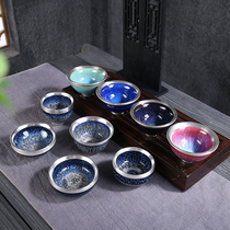 Tianmu Lamp 999 sterling silver Teacup Handmade Japanese kiln changed Jianzhan Rabbit mill gilt silver cup Kung Fu Tea master cup