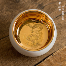 Pure gold 24K gold cup sheep fat jade porcelain gold lamp cup Ceramic Gongfu tea set Handmade gilt master cup single cup