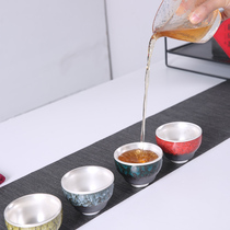 Large silver teacup 999 sterling silver cup Handmade ceramic Gongfu tea set single cup kiln changed to Jianzhan Gilt silver master cup