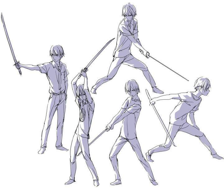 四百张 日式人体光影线稿 动作姿态姿势素材集 漫画速写临摹参考