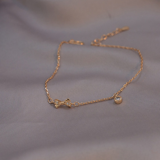 S925 sterling silver micro -inlaid rose golden bow bracelet female light luxury niche design student girlfriends S925 sterling silver micro -inlaid rose golden bow bracelet female light luxury niche design student girlfriends