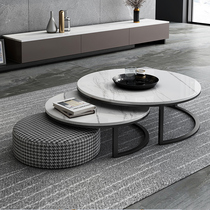 Light Lavish Rockboard Tea Table Marble Round Tea Table Modern Minima Small Family Dining Room Tea Table TV Cabinet Combo