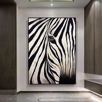 Notareart hand-painted oil painting zebra porch background wall decorative painting living room dining room black platinum hanging painting