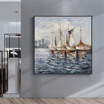 Notareart hand-painted oil painting harbor sailing boat square restaurant hanging painting porch background living room decoration painting