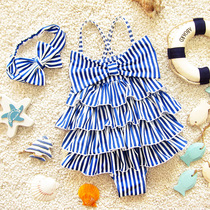 ins navy striped children summer fashion Womens One Dress cute Korean baby baby swimsuit