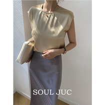 SOUL JUC acetate satin finish with sleeveless T-shirt high-end acetate fabric