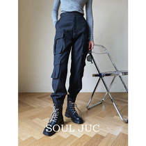 SOUL JUC B preparation for all-purpose INS ultra-fire-display slim-legs long oak waist multiple wearing bunches and multi-bag workwear pants