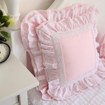 Imported European and American pink princess cotton lace ruffle cushion cover Pillow cover pillow (without core)