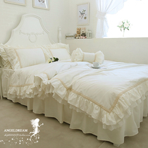 Imported European and American Korean TSMXGZJF princess INS pure cotton ruffle bedding Cotton bed skirt four-piece set