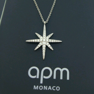 吊坠monaco同款韩版925纯银项链八芒星星米字锁骨链短款吊坠颈链 apm