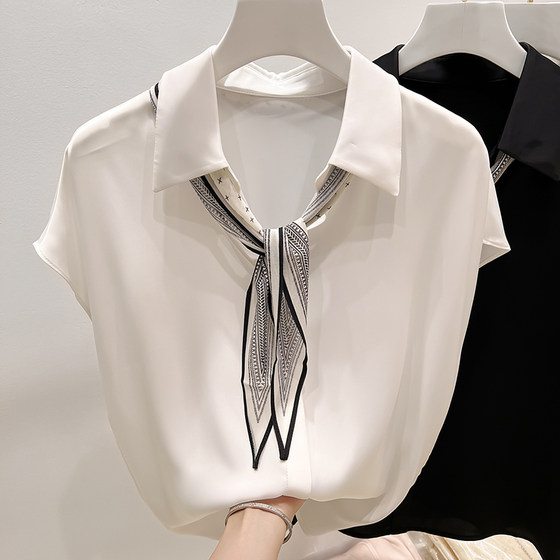 2025 new French temperament slim lapel gift scarf solid color pullover short-sleeved chiffon shirt for women for summer
2025 new French temperament slim lapel gift scarf solid color pullover short-sleeved chiffon shirt for women for summer