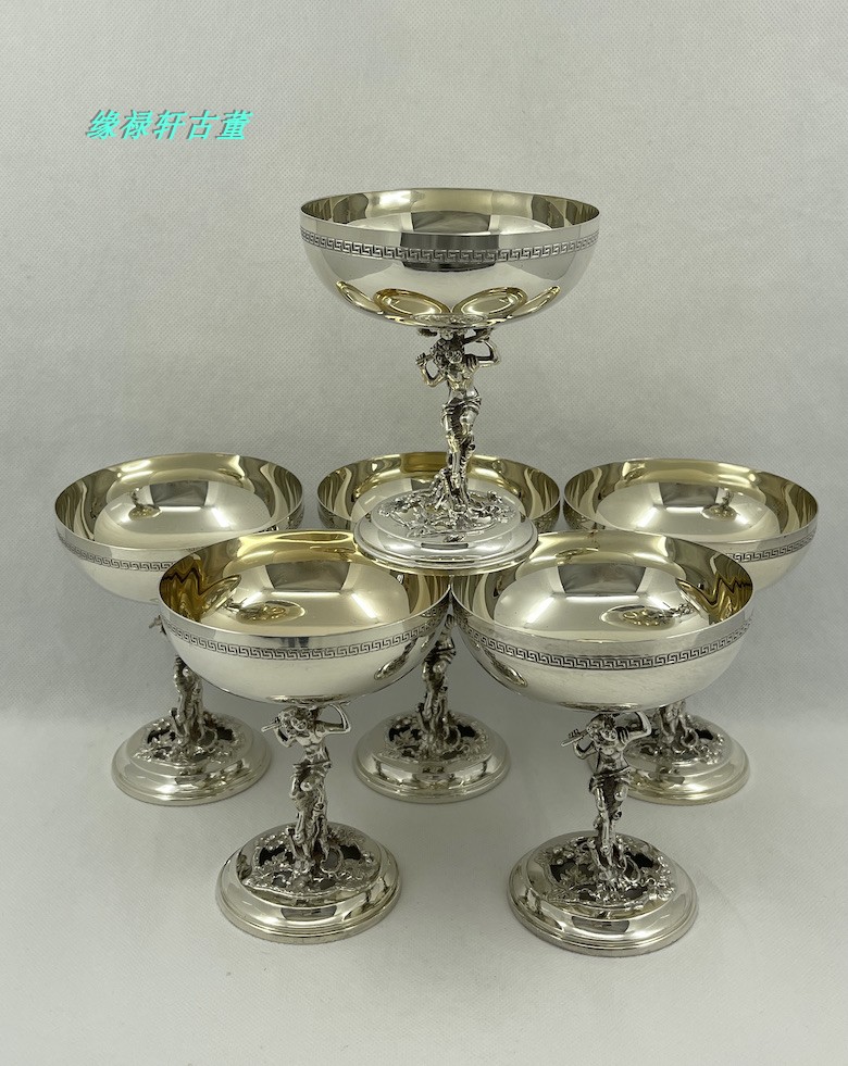 Western antique silverware] Spanish silverware 915 sterling silver wine wine vine pattern wine glass set of 6