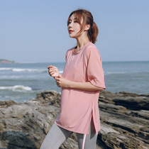 Fat mm plus size yoga clothes womens short-sleeved sports fitness clothes 200 kg running clothes quick-drying loose morning running top T-shirt