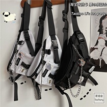 Japanese Harajuku Street Dark Wind Chain Chest Bag Female Korean ins Retro Joker running bag Student shoulder bag Tide