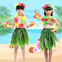Hawaiian hula dance men and women adults children seaweed dance table performance costume simulation leaf skirt green leaves Tahiti