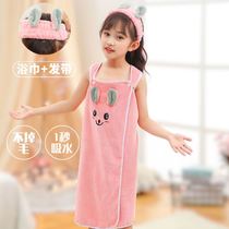 Can-wear children cartoon pattern pure cotton Coral suede Womens water suction thickened speed dry swimming CUHK Scout special wrap