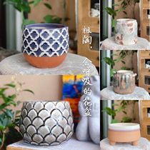 Multi-meat flower pot big number old pile special price clearing house creative personality large caliber coarse pottery and breathable ceramic meat plant basin