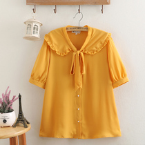 Large size chiffon shirt women 200kg fat mm loose slim chiffon shirt Foreign Air Age baby collar short sleeve cardigan