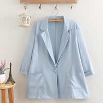 Large size womens 2021 New Korean version of thin seven-point sleeve suit 200 Jin fat mm temperament small blazer tide