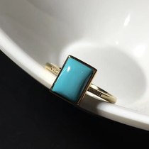 Original mine Yungai temple turquoise ring female glossy high porcelain 18K gold inlaid princess square ring