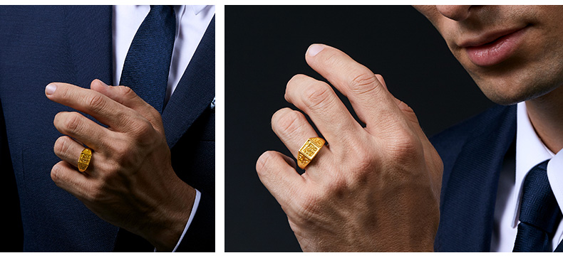 周大生黄金戒指 足金磨砂男女戒个性指环 教父系列 新款送礼