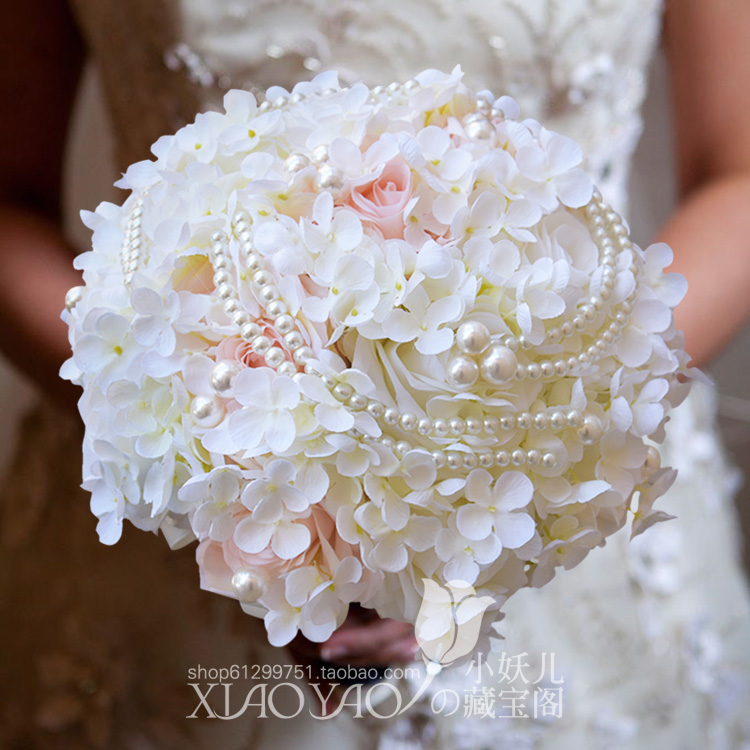 新娘手捧花 玲珑仿真绣球白色欧式丝花球抛花婚礼用品 结婚手捧花