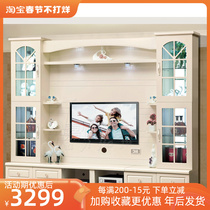 European pastoral combination TV cabinet overall background wall cabinet living room video wall decoration cabinet modern minimalist partition wall