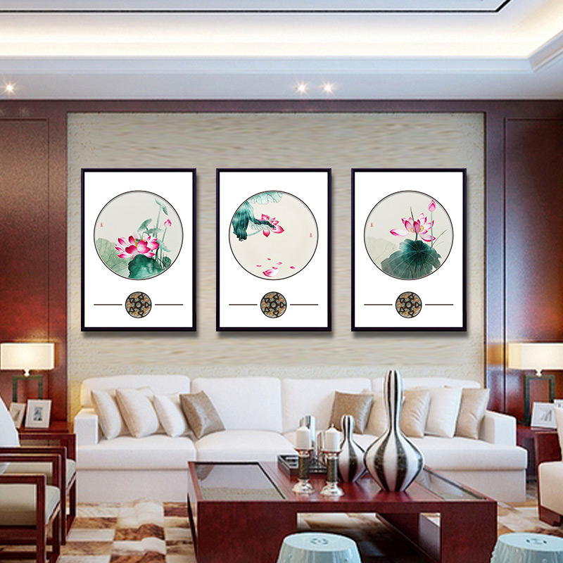 Jinwu needle Suzhou embroidery finished hanging painting pure hand-made embroidery painting living room porch dining room Chinese decorative painting couplet painting lotus