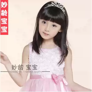 Children's long straight wig Qi Liuhai simulation wig Little girl cute baby wig Beauty wig