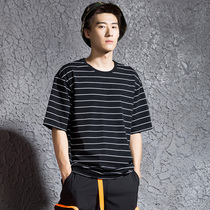 Seki Casual T-shirt Men 2022 Summer Brand Round Collar Half Sleeve Breathable Striped Short Sleeve Tide with Lean Blouse Tide