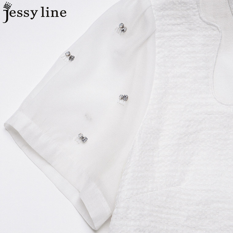 jessy line2015新款夏装 杰茜莱韩版百搭两件套装钉珠短袖连衣裙