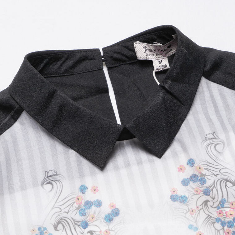 jessy line2015夏装新款 杰茜莱韩版显瘦印花钉珠拼接无袖雪纺衫