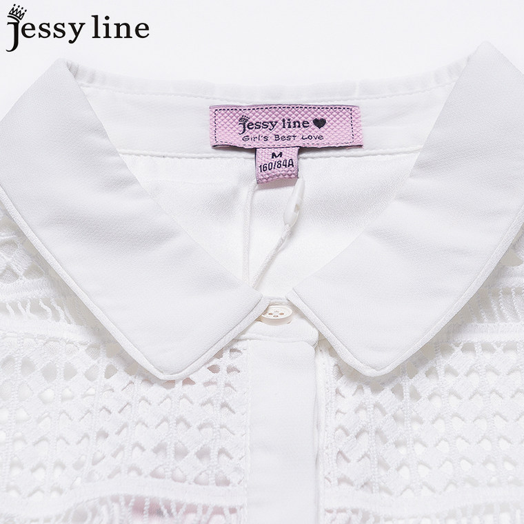 jessy line2015新款夏装 杰茜莱韩版百搭显瘦镂空蕾丝短袖连衣裙