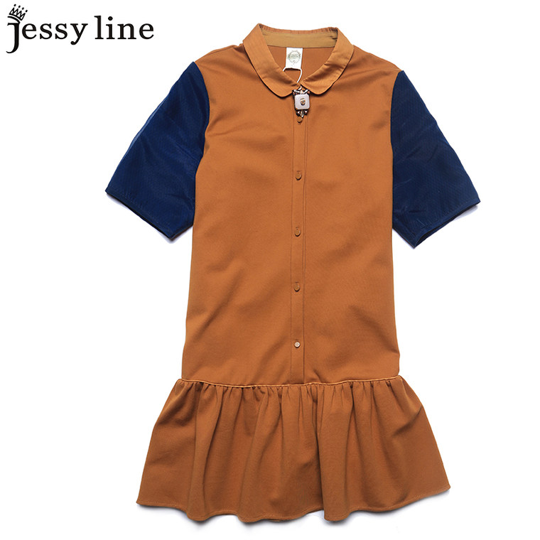 jessy line2015秋装新款女装 杰茜莱韩版百搭显瘦拼接休闲连衣裙