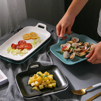 Binaural porcelain plate Handle plate Japanese creative dish plate Household breakfast plate Rectangular plate Black plate Fish plate