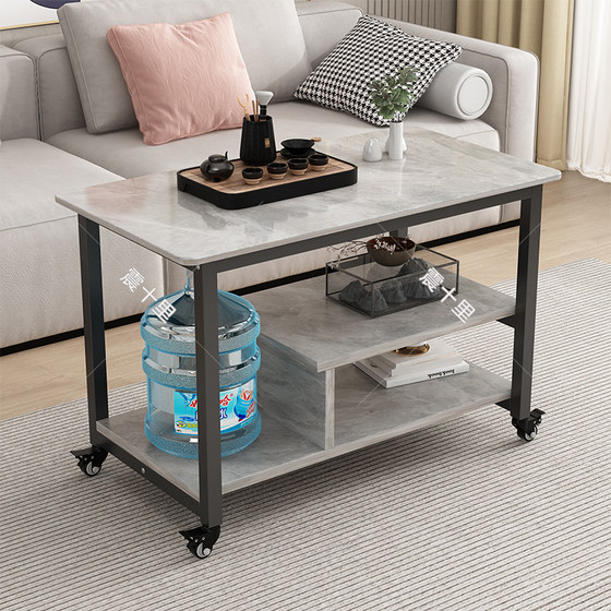 Rock-board tea table small tea table solid wood sofa side cabinet simple tea cabinet push cart tea table small tea table mobile Rock-board tea table small tea table solid wood sofa side cabinet simple tea cabinet push cart tea table small tea table mobile