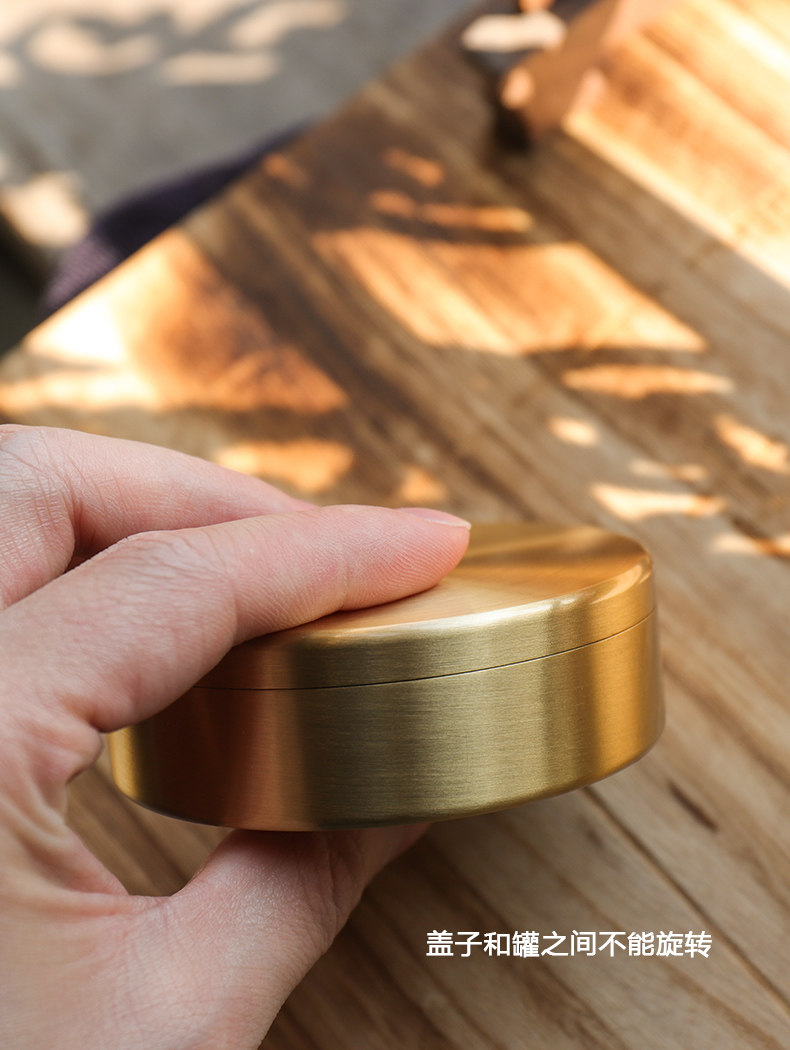创意纯铜香粉盒家用室内香丸收纳盒香灰罐书房印泥大号香片沉香盒